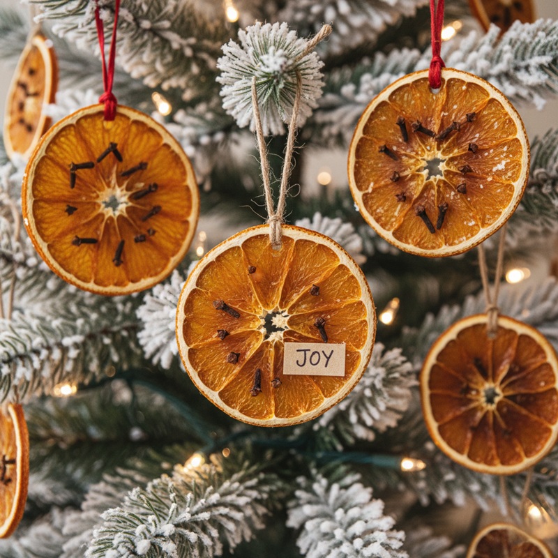 Homemade dried orange slice ornaments used for natural Christmas decorations
