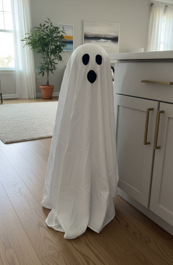Robot vacuum ghost roaming the floor.