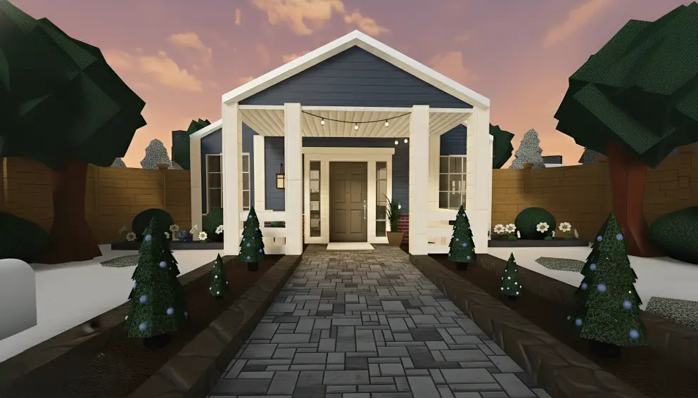 Cozy rustic cabin built from logs and stone, offering natural charm and peaceful views, ideal for nature lovers' Bloxburg homes.