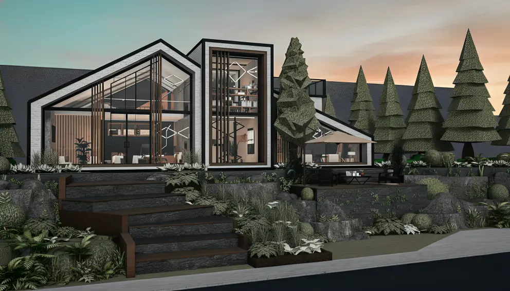 Scandinavian-inspired home with clean lines and cozy interiors, showcasing a minimalist style.