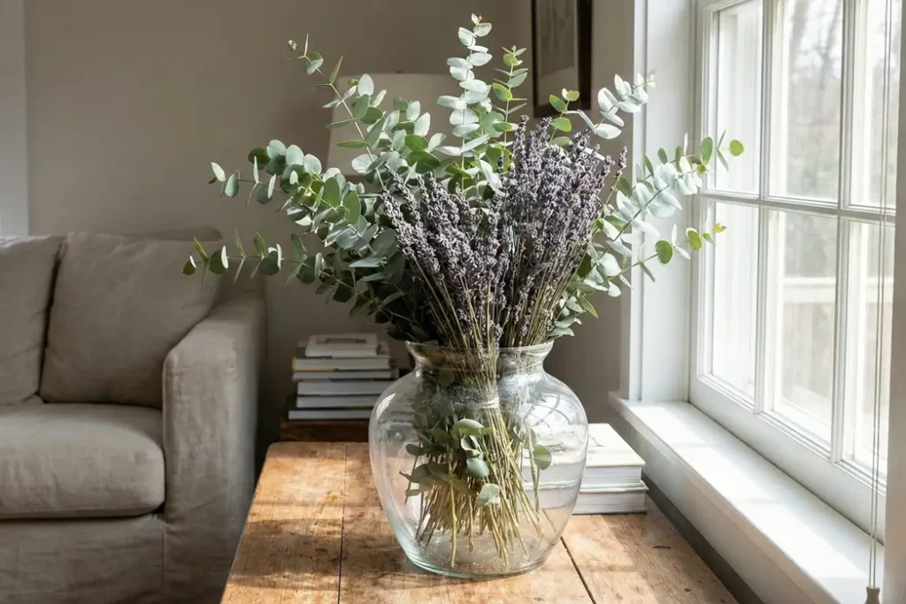Fresh eucalyptus and lavender displayed as natural methods.