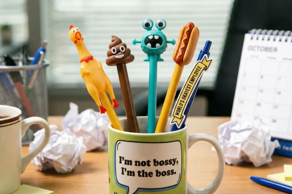 Funny office pens showcased in Secret Santa Gift Ideas for Male Coworkers.
