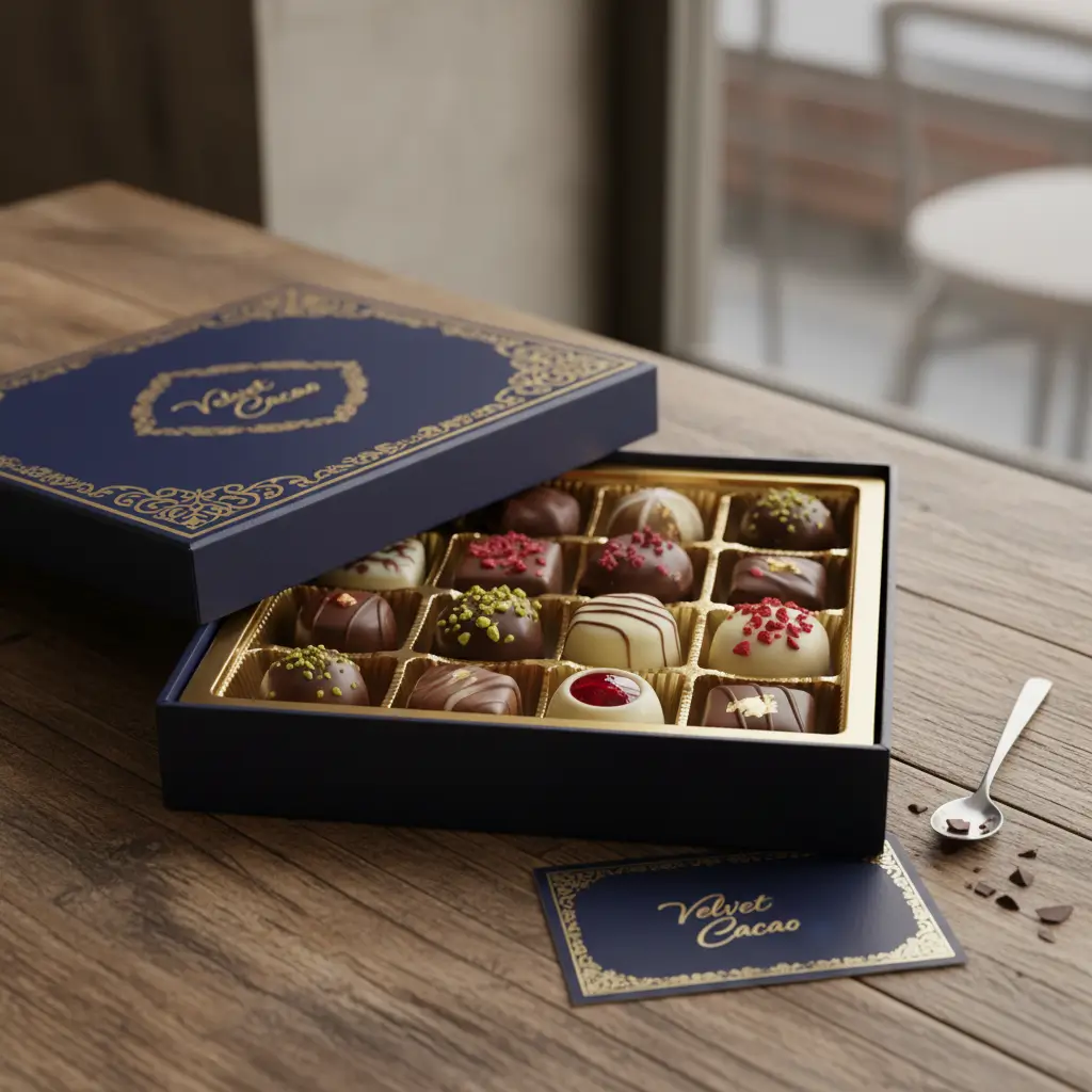 Elegant gourmet chocolate box with ribbon wrapping, classic sweet option in secret Santa gift ideas for coworkers.