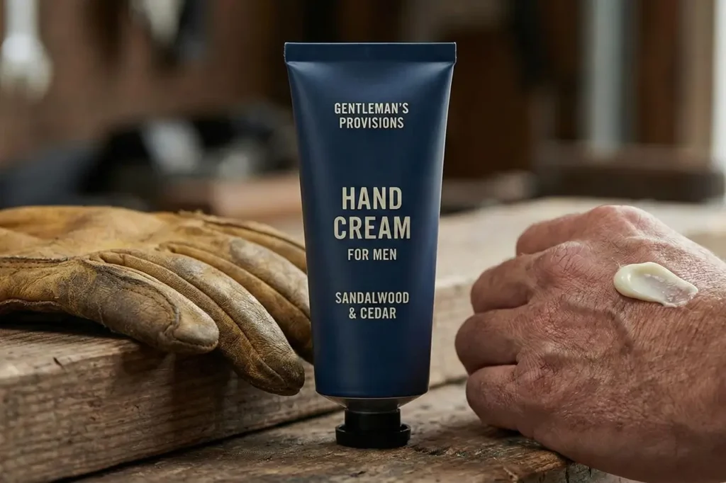 Hand cream for men suggested as a simple holiday gift for coworkers.