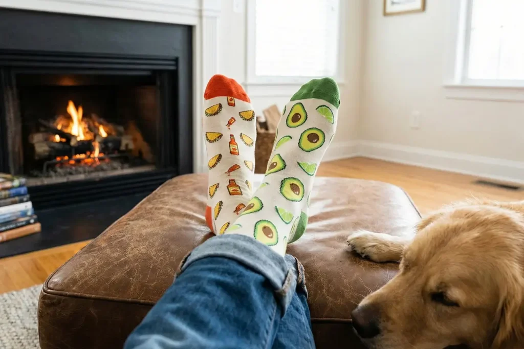 Novelty socks for men used as fun workplace Christmas gifts.