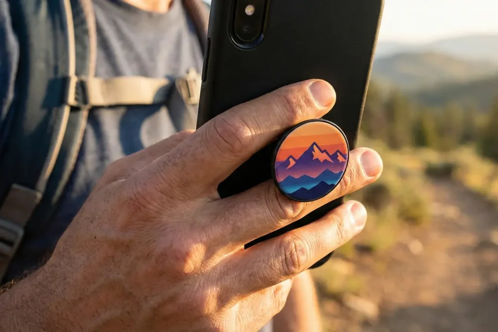 Phone grip accessory recommended as a small Christmas gift for male coworkers.