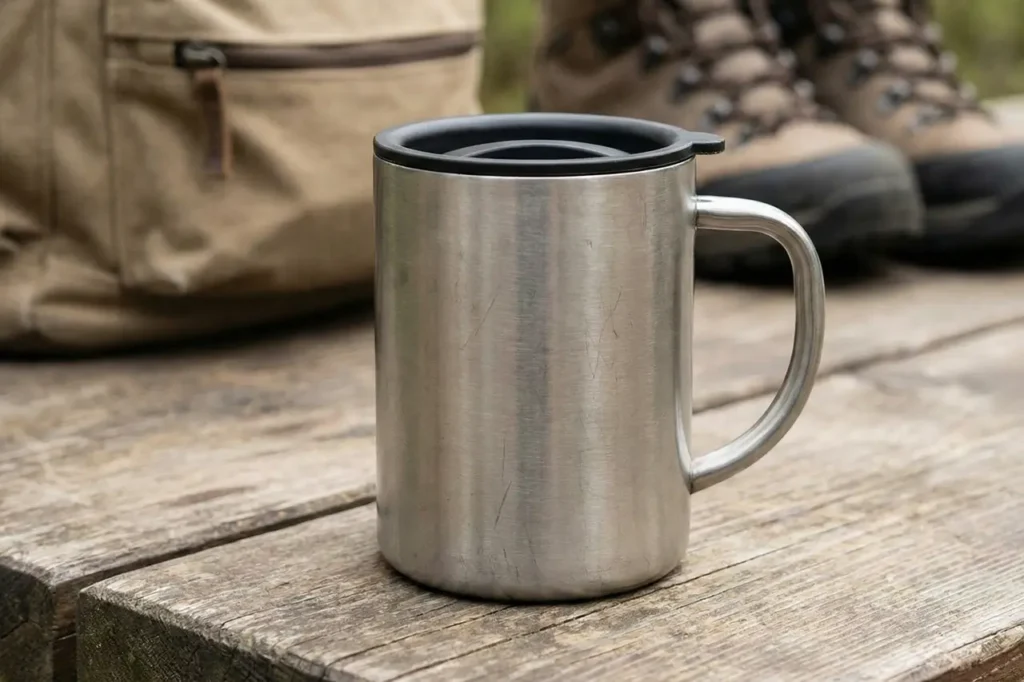 Travel mug shown as part of Secret Santa Gift Ideas for Male Coworkers.