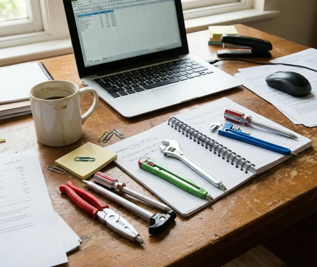 Tool-shaped pens presented as quirky Christmas gifts for male colleagues.