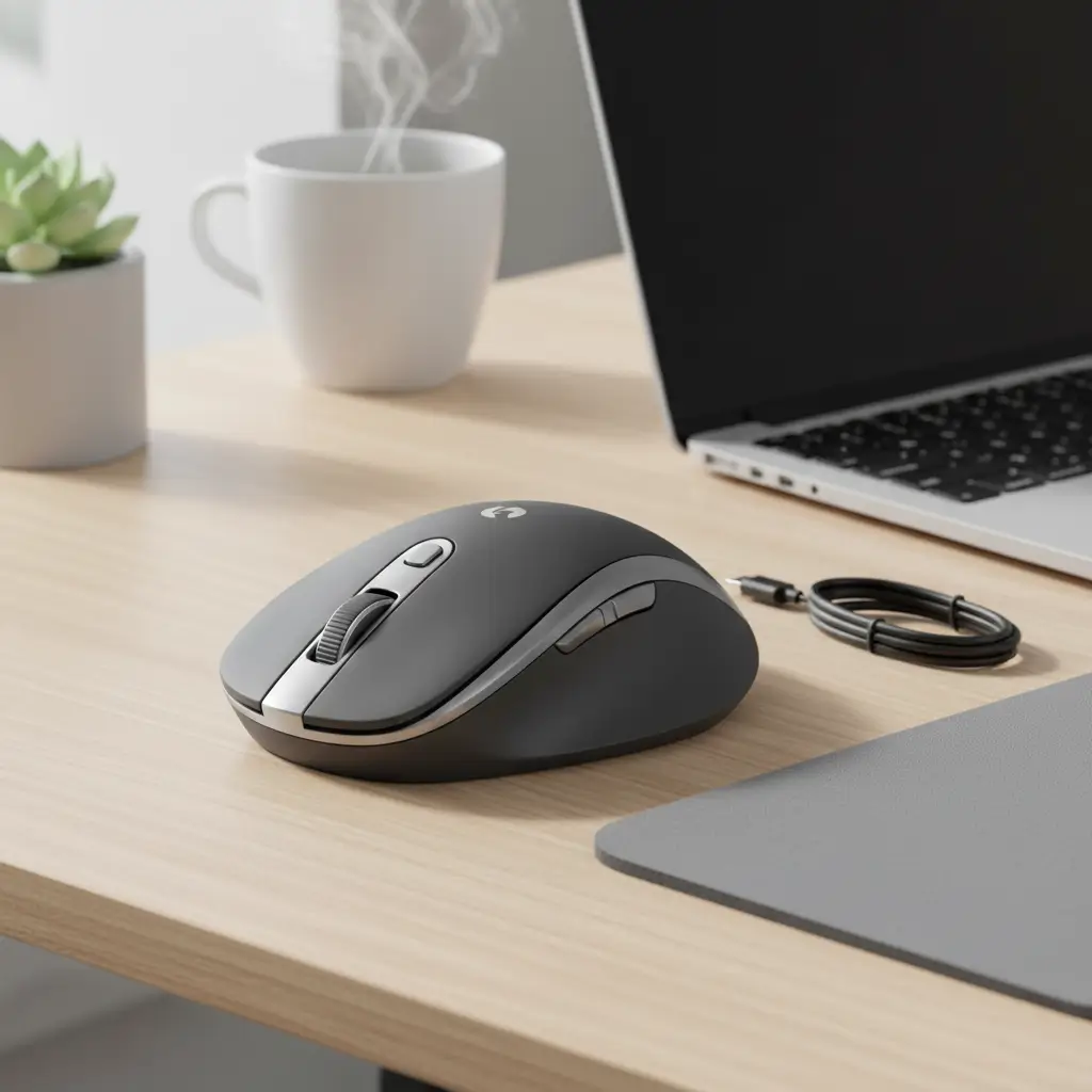 Sleek wireless mouse and matching mouse pad, useful ergonomic Secret Santa present for a colleague.