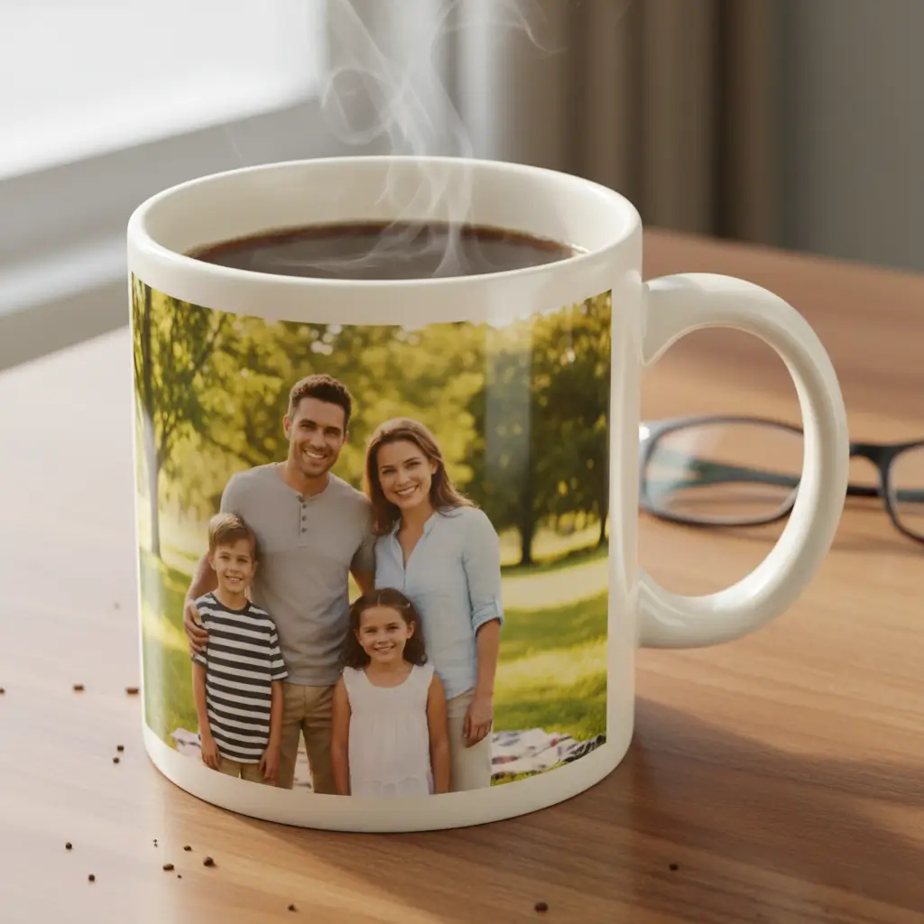 Personalized ceramic coffee mug with coworker name and festive design, perfect among secret Santa gift ideas for coworkers.