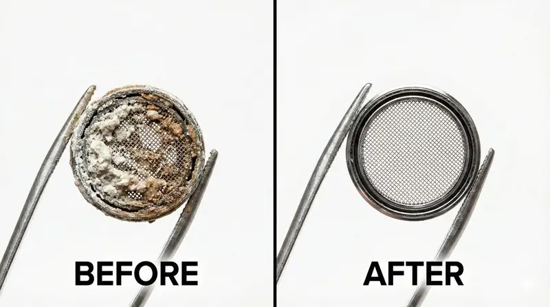 Cleaning clogged faucet aerator to up the water pressure