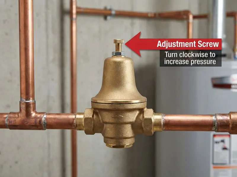 Pressure reducing valve adjustment for home water pressure